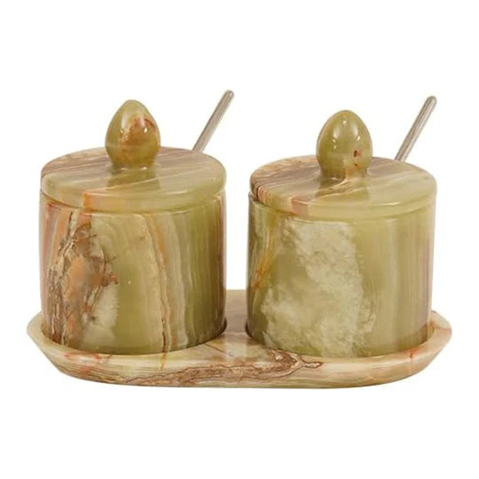 Marble Salt Cellar with Tray - Green