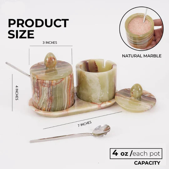 Marble Salt Cellar with Tray - Green