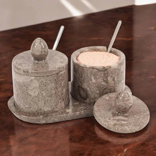 Marble Salt Cellar with Tray - Grey