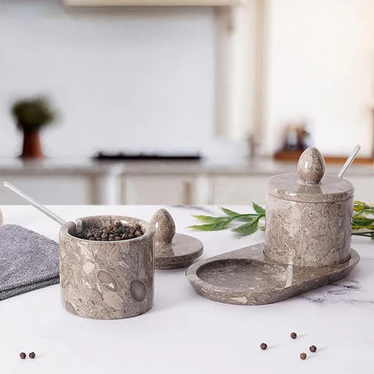 Marble Salt Cellar with Tray - Grey