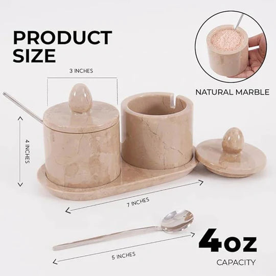 Marble Salt Cellar with Tray - Light Brown