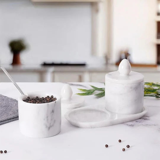 Marble Salt Cellar with Tray - White