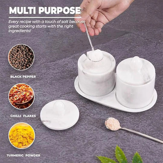 Marble Salt Cellar with Tray - White
