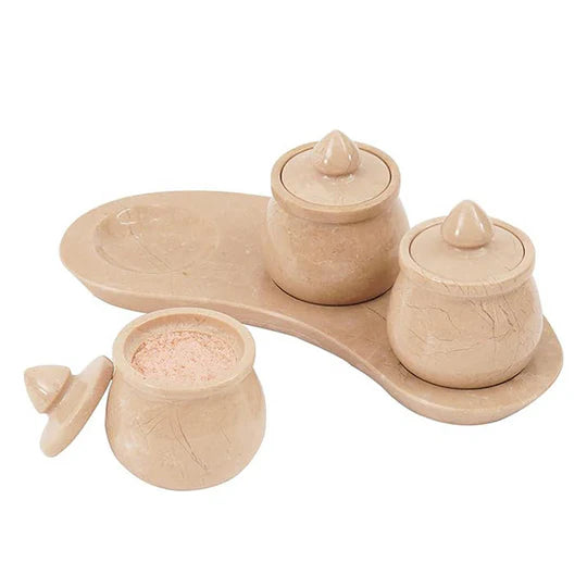 Marble Salt & Spice Container - Set of 3 - Beige