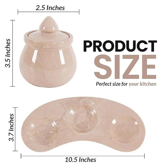 Marble Salt & Spice Container - Set of 3 - Beige