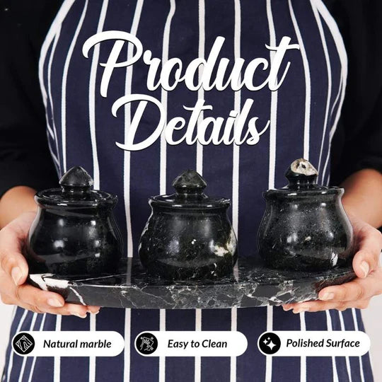 Marble Salt & Spice Container - Set of 3 - Black