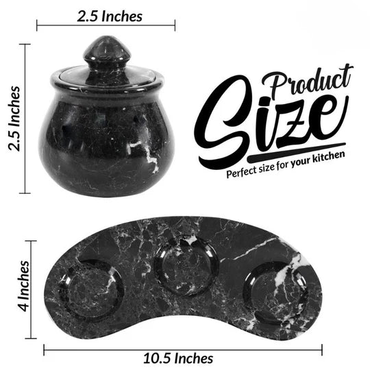 Marble Salt & Spice Container - Set of 3 - Black