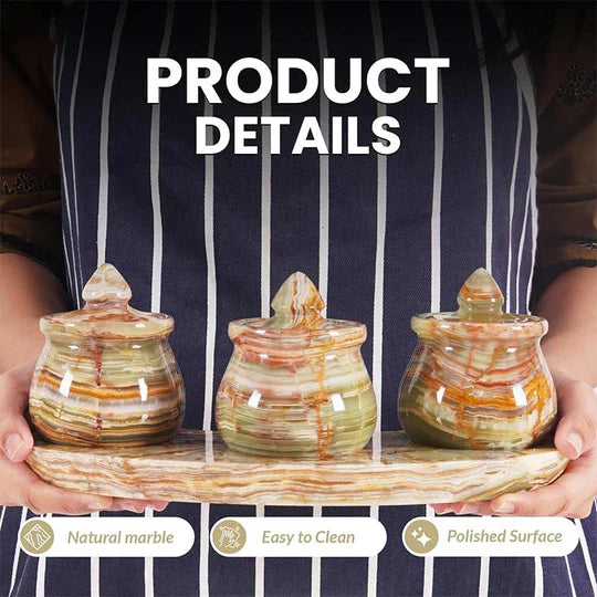 Marble Salt & Spice Container - Set of 3 - Green