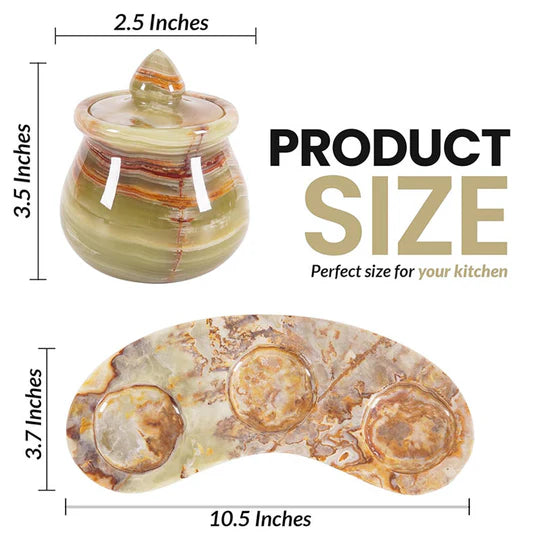 Marble Salt & Spice Container - Set of 3 - Green