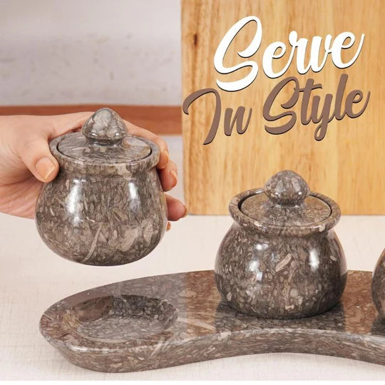 Marble Salt & Spice Container - Set of 3 - Grey