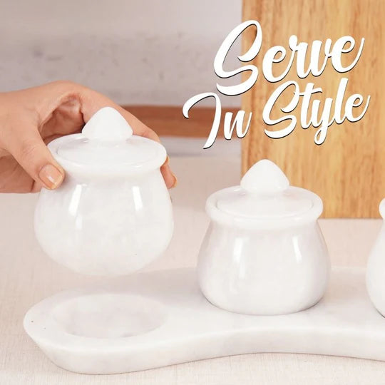 Marble Salt & Spice Container - Set of 3 - White