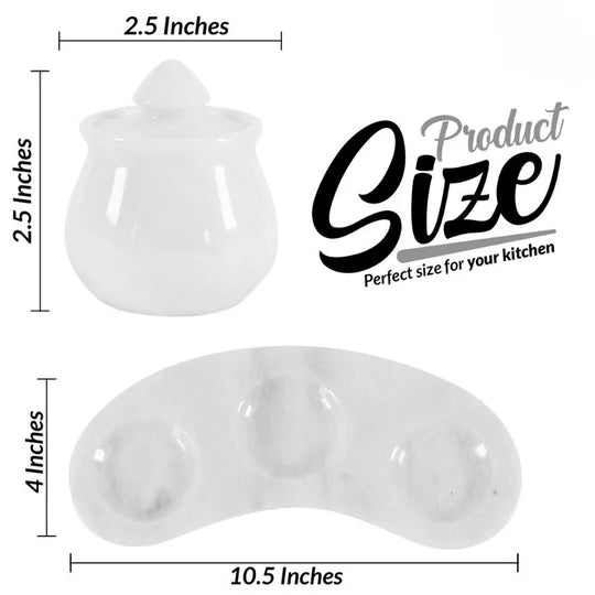 Marble Salt & Spice Container - Set of 3 - White