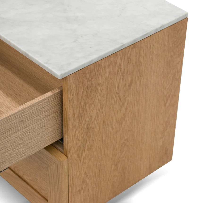 Marble Top Wooden Side Table 48cms - Natural