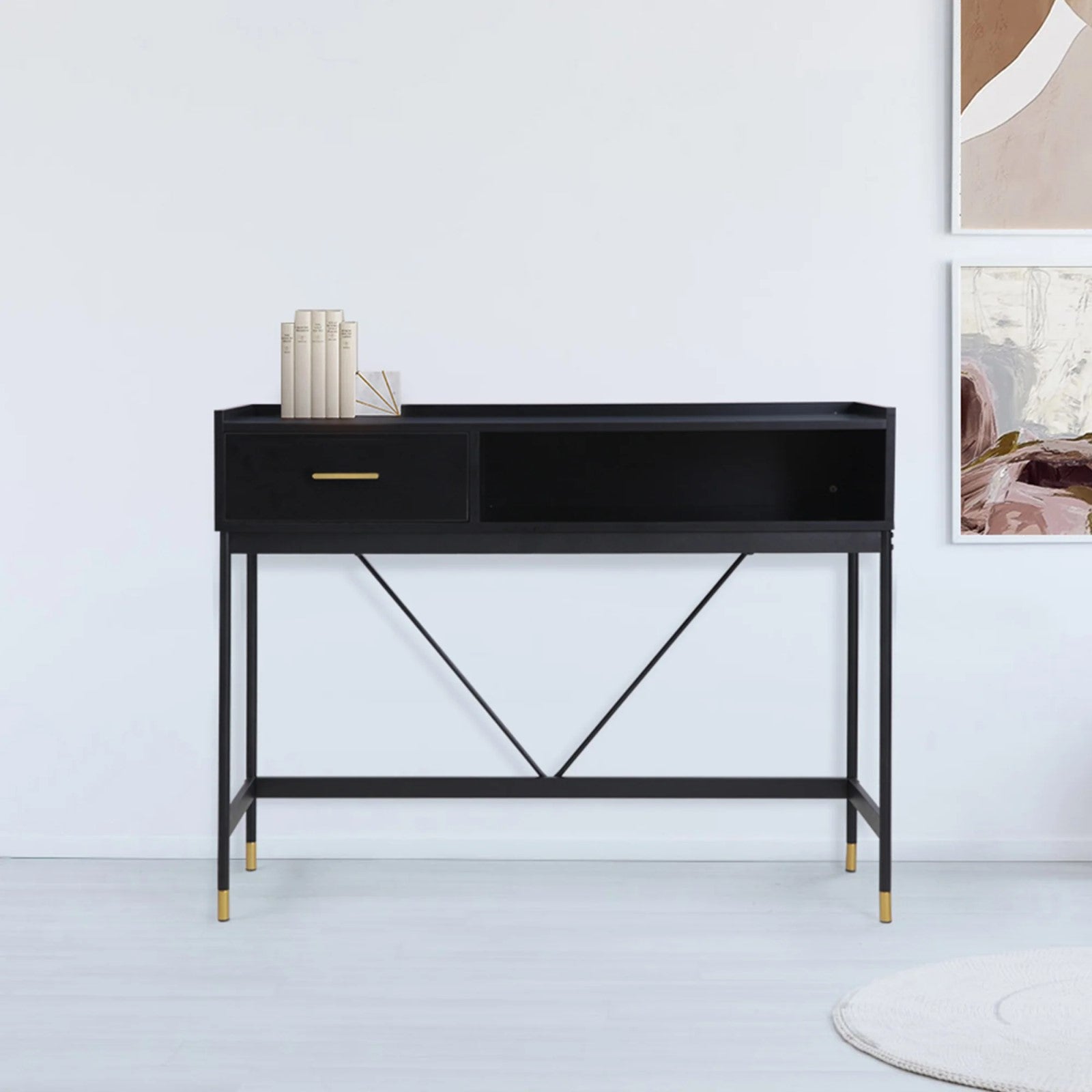 Matte Black Engineered Wood Console Table
