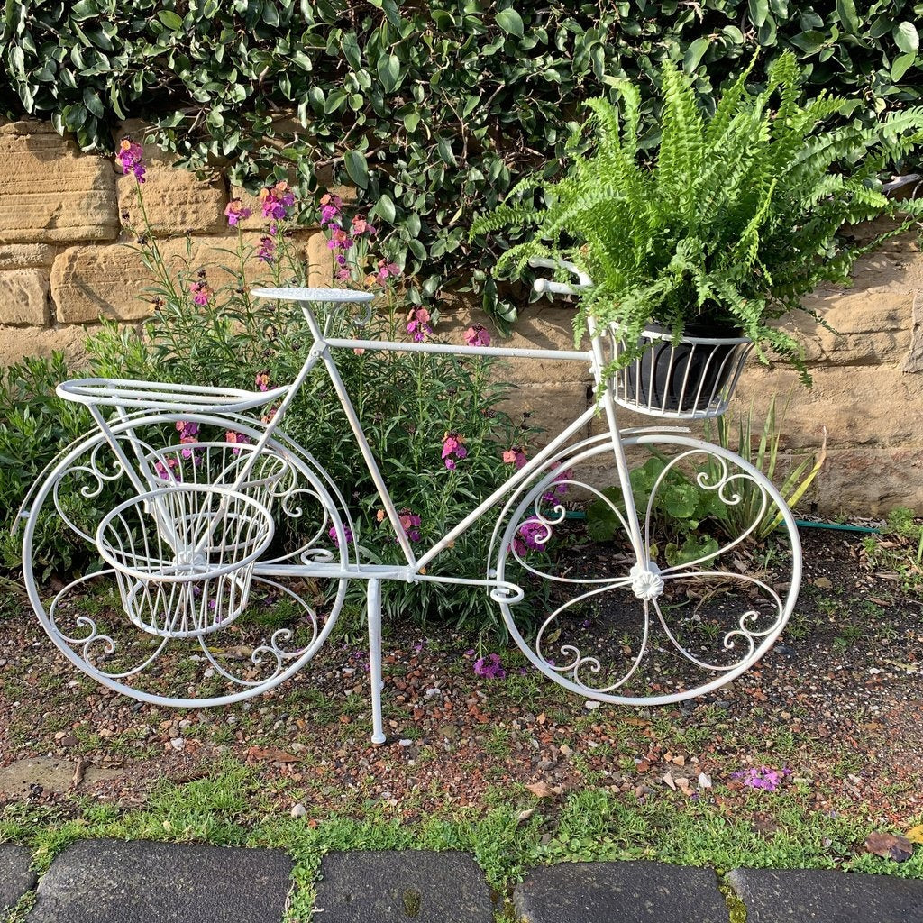 Metal Bicycle Garden Plant Pot Stand Rustic Cream