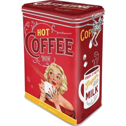 Metal Clip Top Tin Storage Box - Hot Coffee Now
