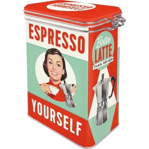 Metal Clip Top Tin Storage Box Espresso Yourself