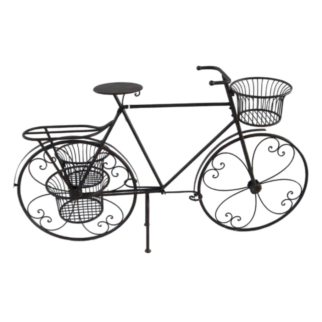 Metal Bicycle Garden Plant Pot Stand Rustic Black