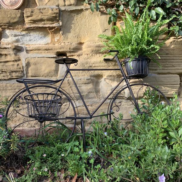 Metal Bicycle Garden Plant Pot Stand Rustic Black