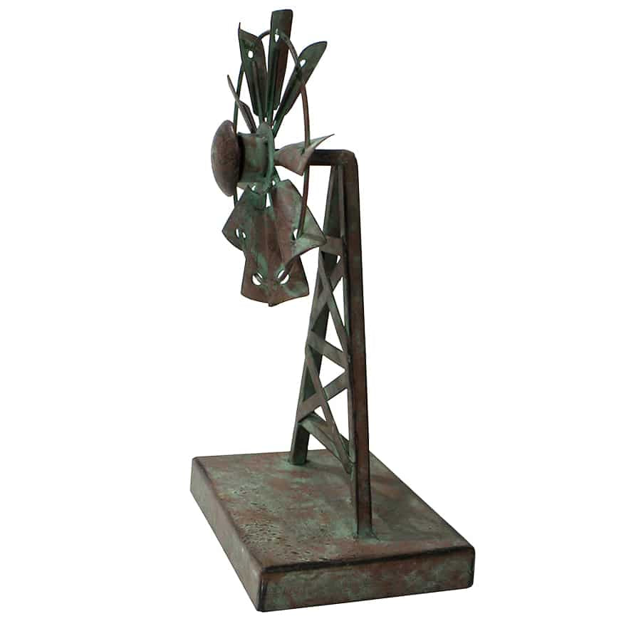 Metal Decorative Galvanized Windmill Ornament on Base - 26cms
