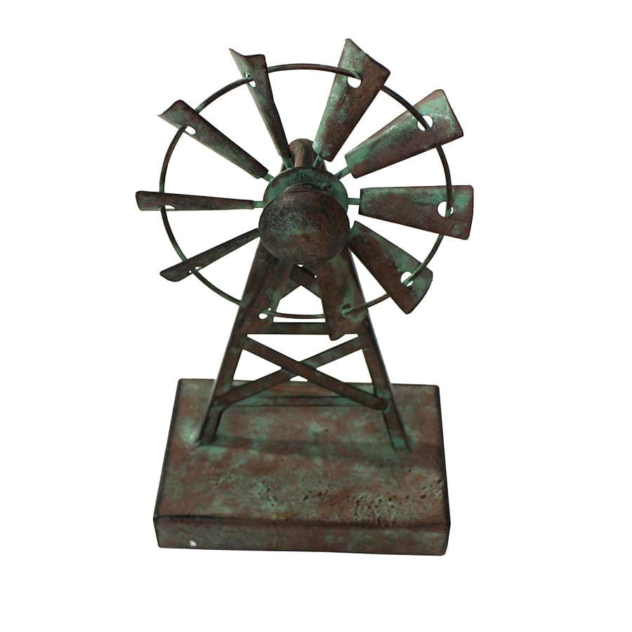 Metal Decorative Galvanized Windmill Ornament on Base - 26cms