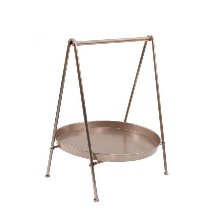 Metal Display Stand with Round Plate Decor - Gold Wash