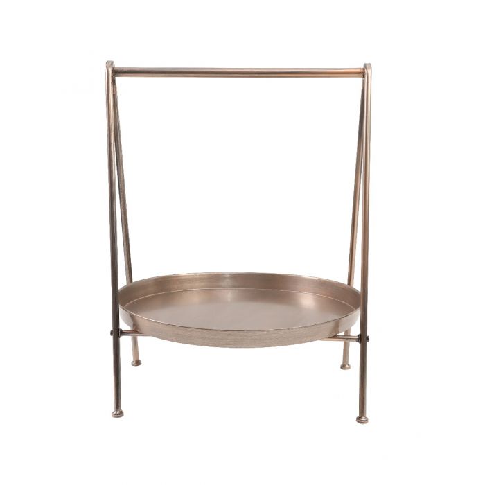 Metal Display Stand with Round Plate Decor - Gold Wash