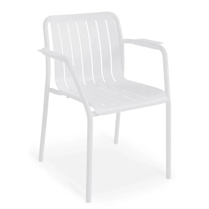 Metal Non-Padded Outdoor White Dining Armchair
