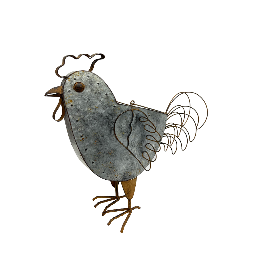 Metal Rustic Chicken Outdoor Plant Pot with Handle