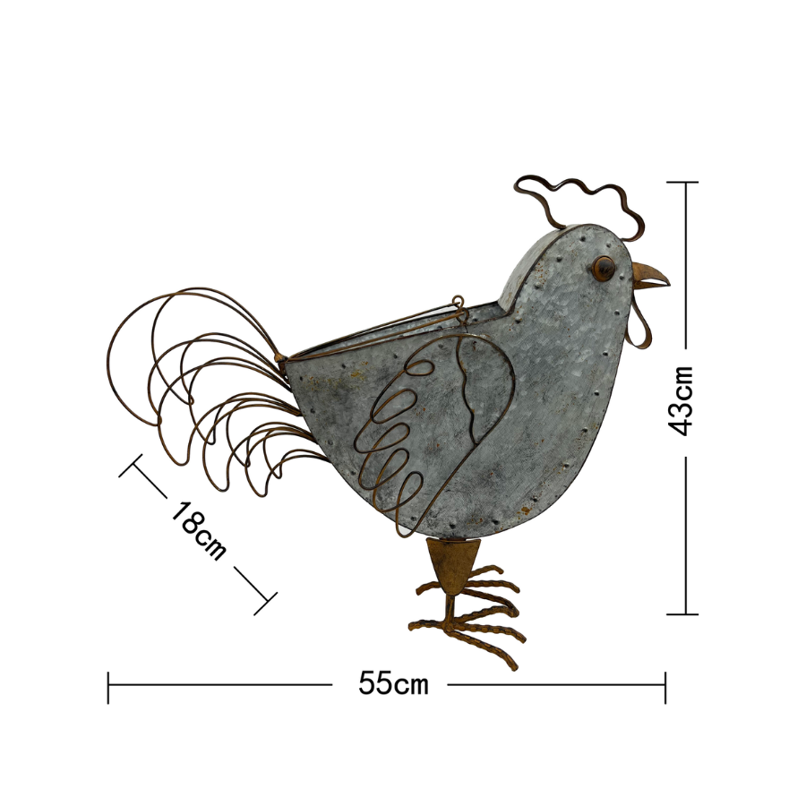 Metal Rustic Chicken Outdoor Plant Pot with Handle