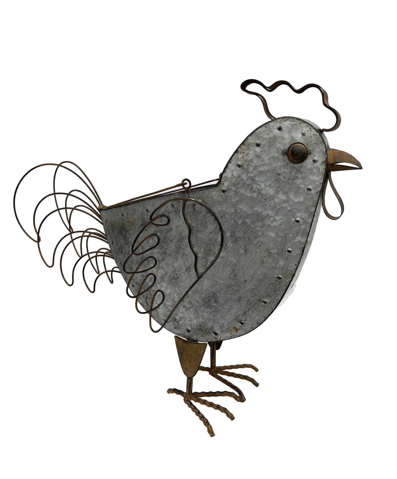 Metal Rustic Chicken Outdoor Plant Pot with Handle