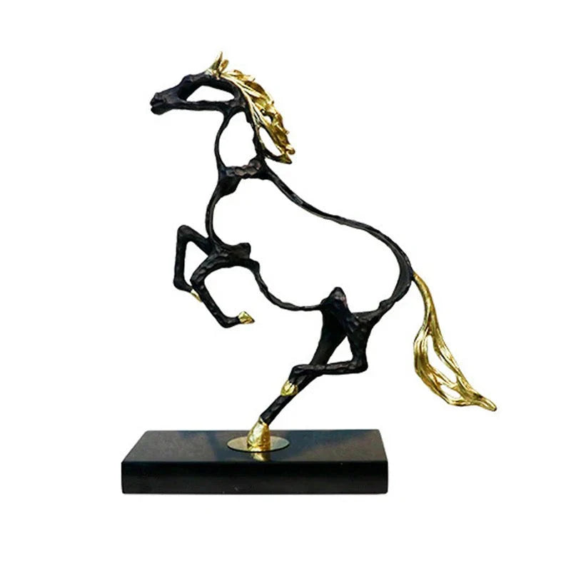 Metal Weaving Hollow Gold Horse Statue 38cms