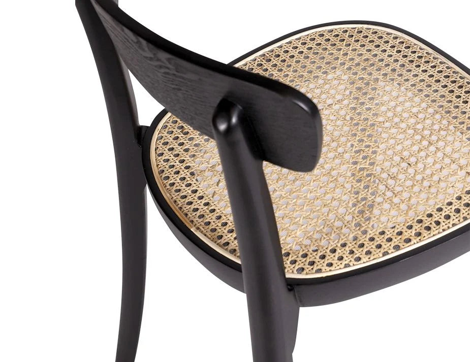 Mid-Century Modern Black Stool with Cane Seat - 66cms