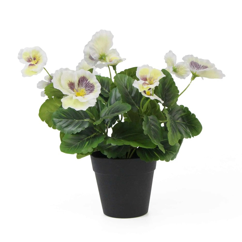 Mixed White Flowering Artificial Pansy Plants 25cms