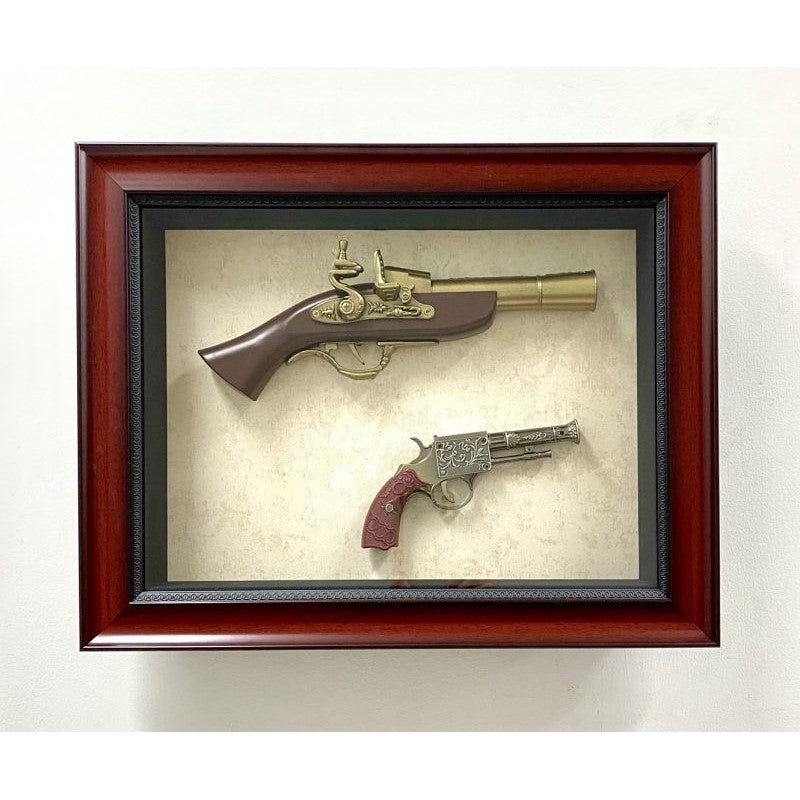 Modern Antique 2 Plastic Toy Guns in Timber Frame