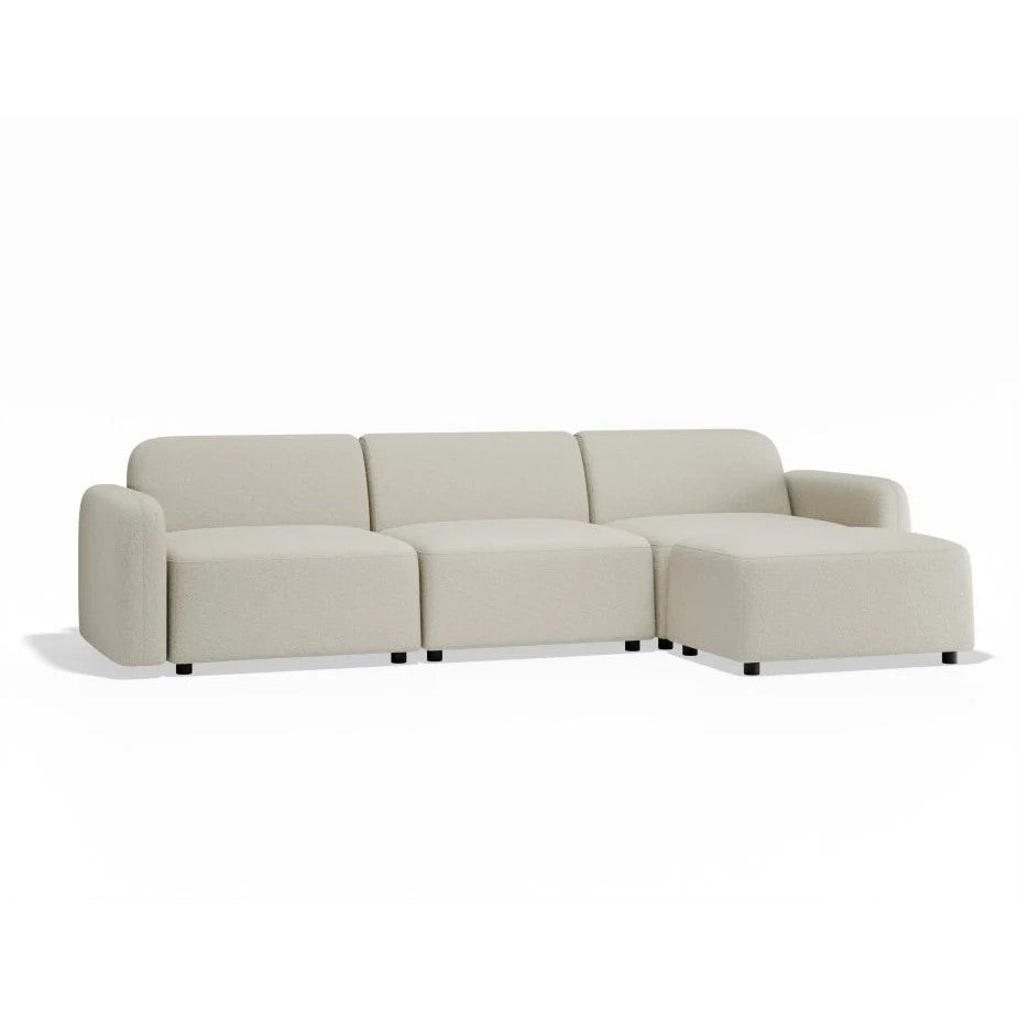 Modern Atticus Modular 3-Seater Sofa with Ottoman - Ivory Cream Fabric