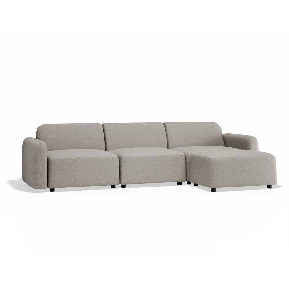 Modern Atticus Modular 3-Seater Sofa with Ottoman - Oyster Grey Fabric