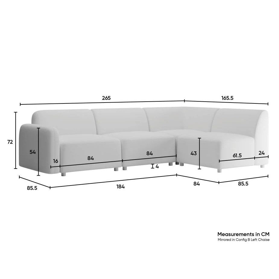 Modern Atticus Modular Left Chaise Return Sofa - Ivory Cream Fabric