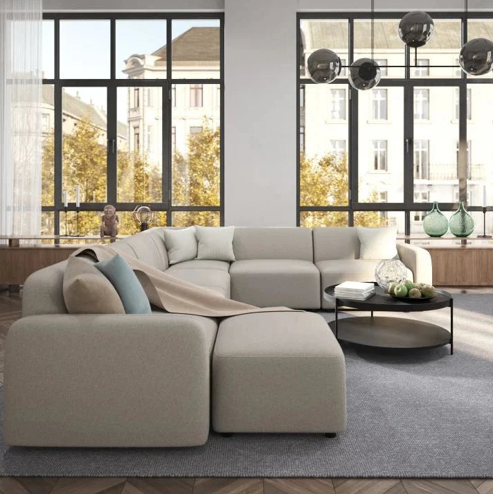 Modern Atticus Modular Left Chaise Return Sofa - Oyster Grey Fabric