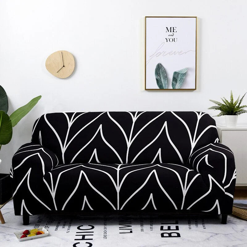Modern Black Leafy Sofa Cover Sofa Cover 4 - Seater