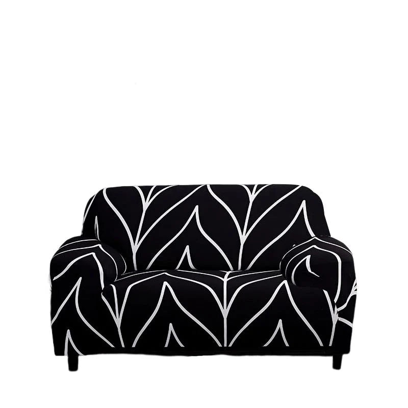 Modern Black Leafy Sofa Cover Sofa Cover 2 - Seater