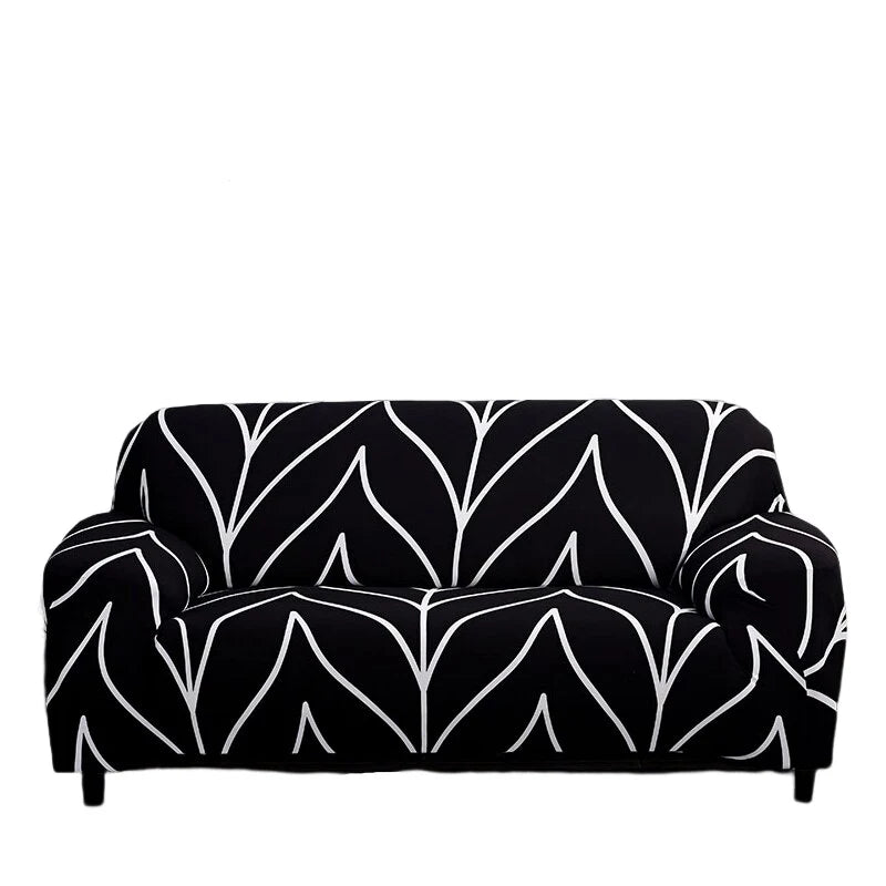 Modern Black Leafy Sofa Cover Sofa Cover 4 - Seater