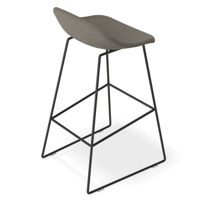 Modern Black Steel Grey Fabric Seated High Stool (Available in 2 Sizes)