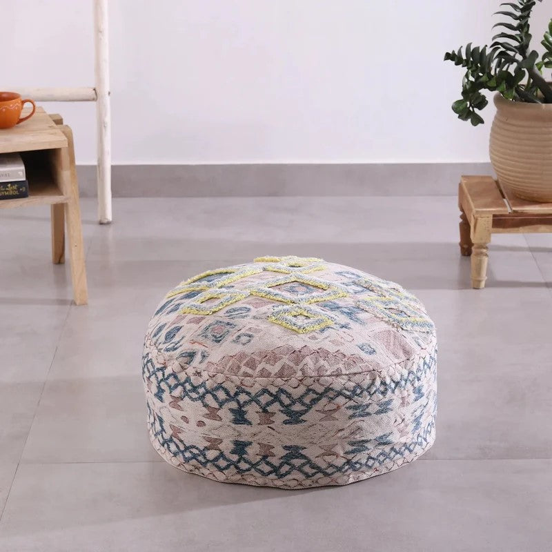 Multicolor Diamond Embossed Round Ottoman Cover