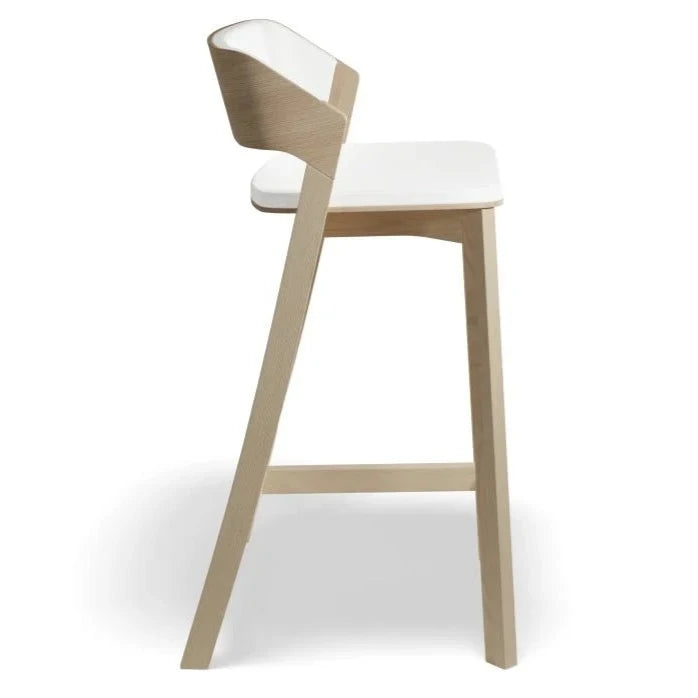Natural Oak Shade White Padded High Stool 66cms