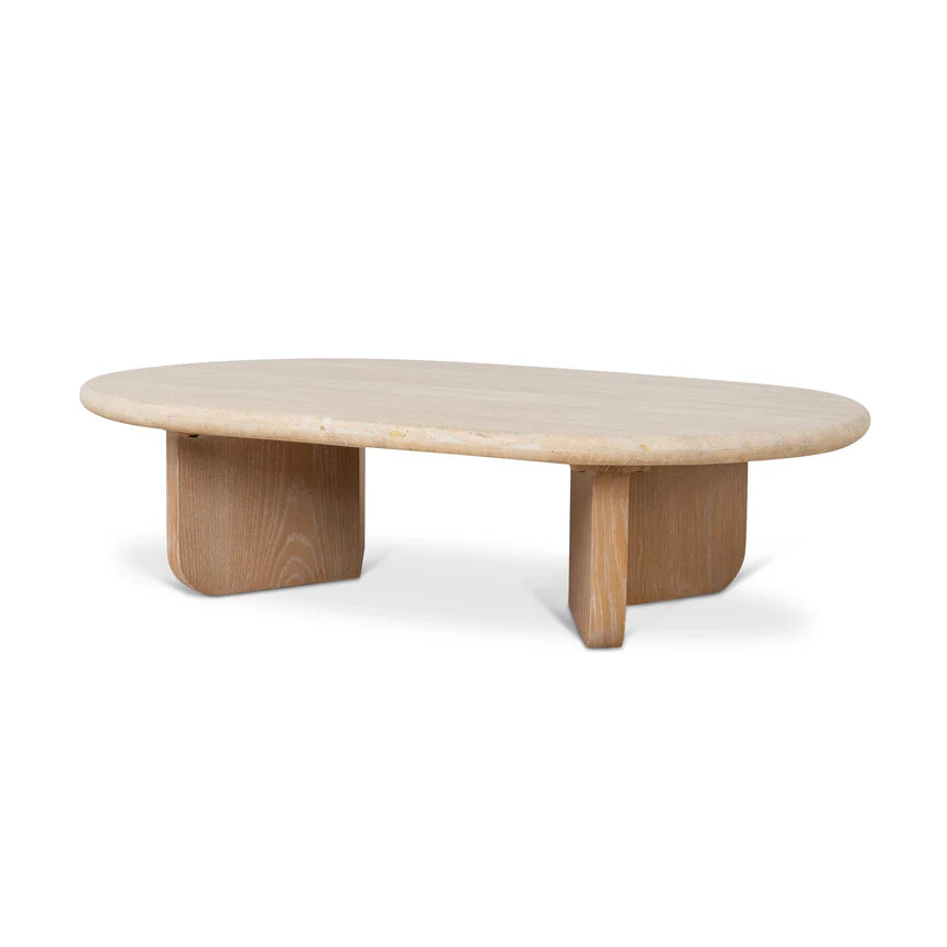 Natural Stone Finish Oval Travertine Coffee Table