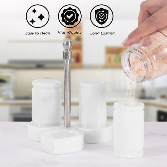 Natural Stone Salt & Pepper Set with Display Tray - White