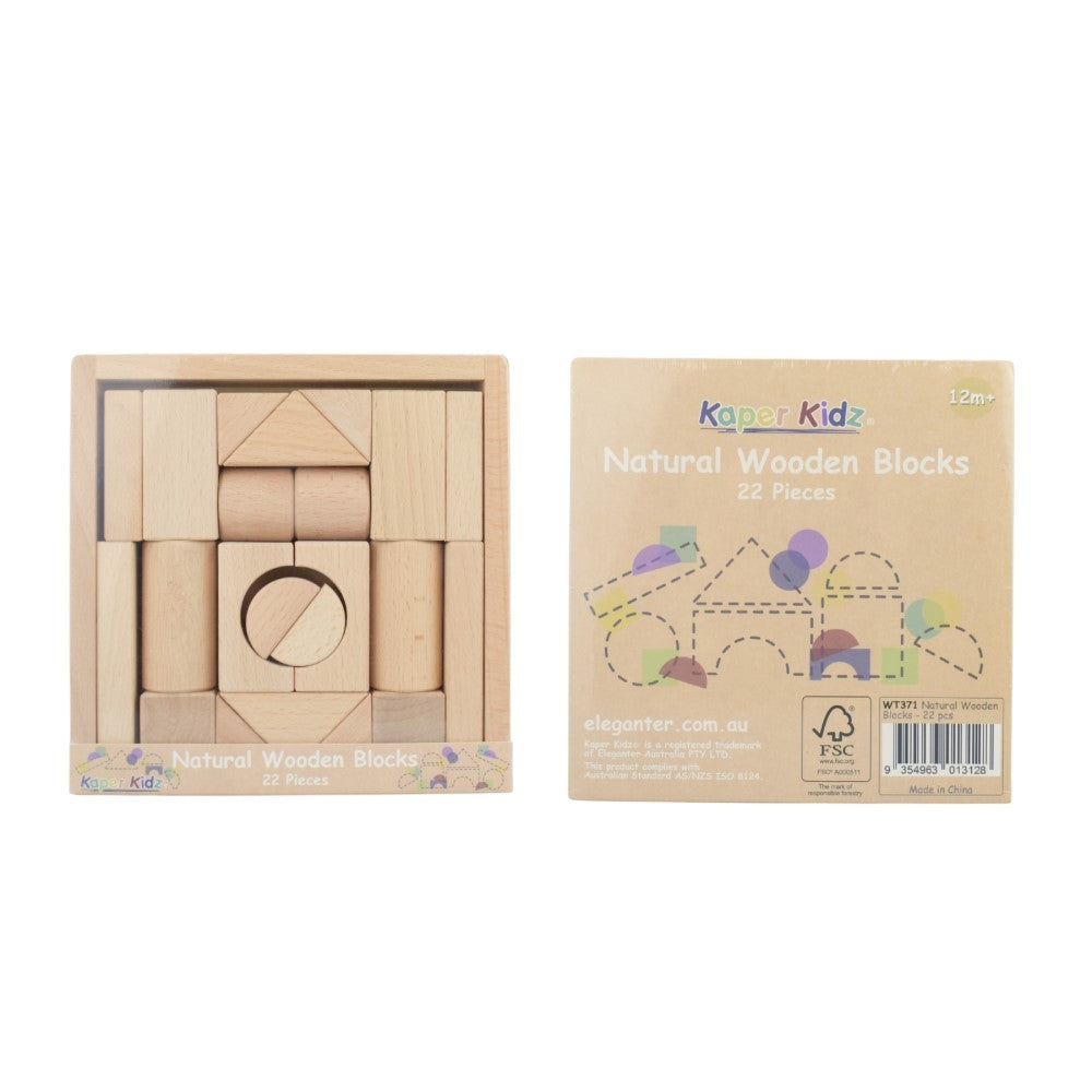 Natural Wooden Blocks - 22-Piece Building Set