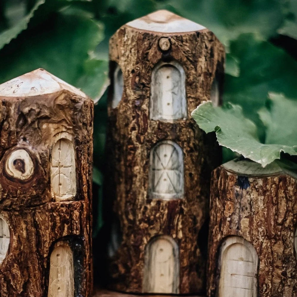Natural Wooden Tree House - Set of 3