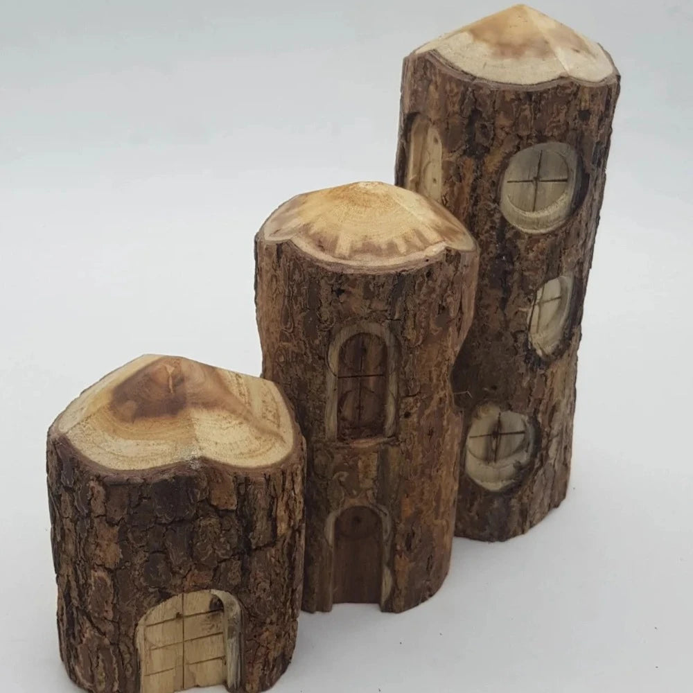 Natural Wooden Tree House - Set of 3